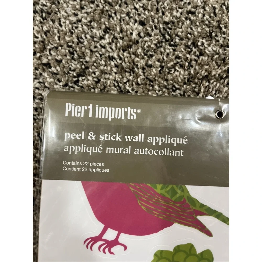 Pier 1 Imports 22 Piece Bird Pink‎ Green Peel and Stick Wall Appliqué Decal NEW